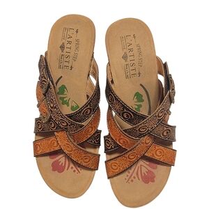 L'Artise Tooled Leather Sandals Size 7.5 - 8
